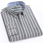 Men's Long Sleeve Oxford Plaid Striped Casual Shirt Front Patch Chest Pocket Regular-fit Button-down Collar Thick Work Shirts