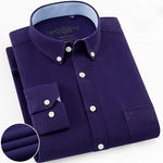 Men's Long Sleeve Oxford Plaid Striped Casual Shirt Front Patch Chest Pocket Regular-fit Button-down Collar Thick Work Shirts