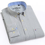 Men's Long Sleeve Oxford Plaid Striped Casual Shirt Front Patch Chest Pocket Regular-fit Button-down Collar Thick Work Shirts